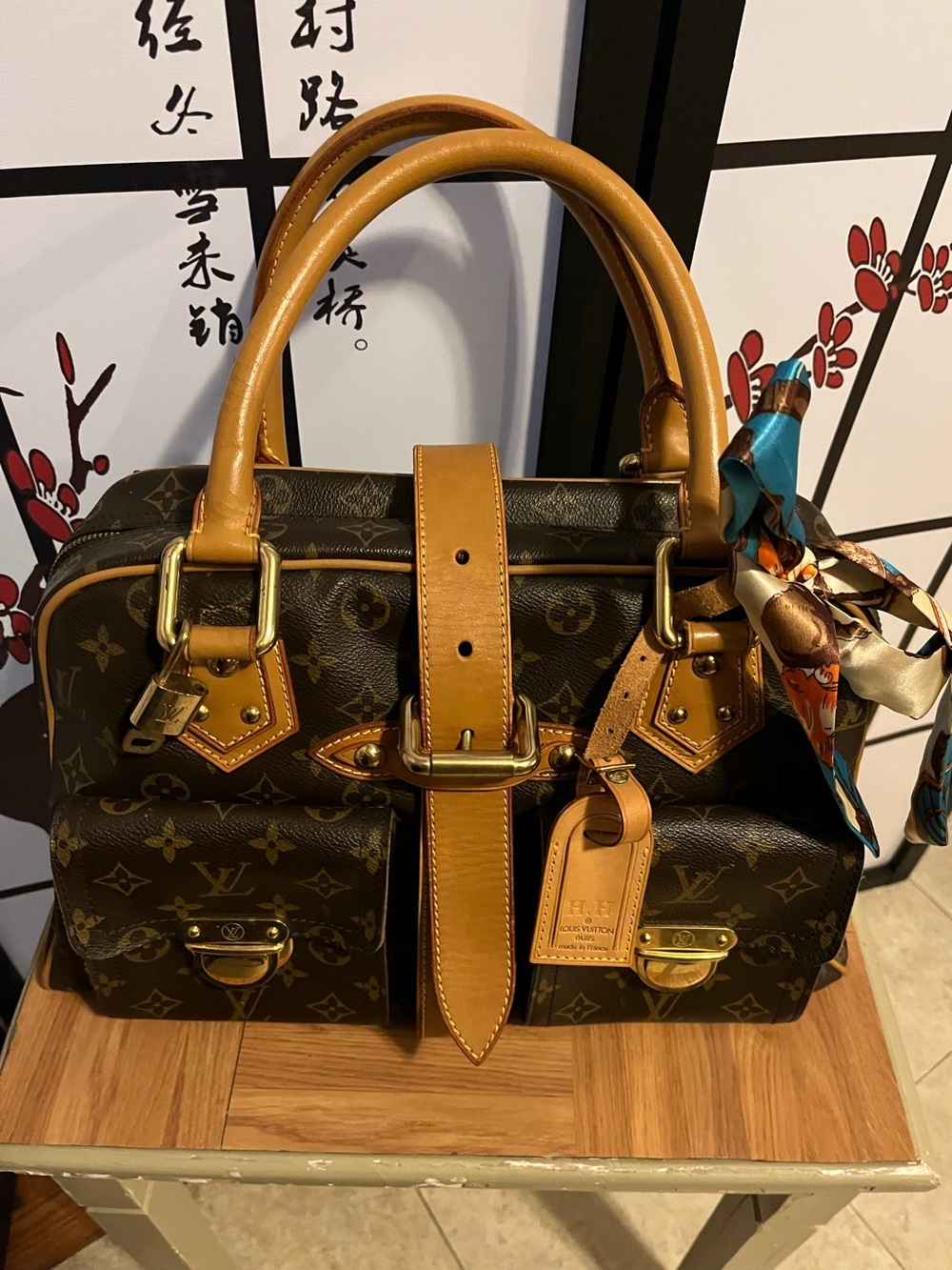Louis Vuitton Brown Monogram Manhattan GM with Tan Vachetta Handles